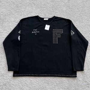 Found Studded Shirt Mens Large Black F Logo Football Patches Long Sleeve